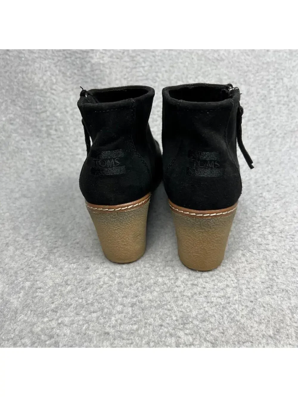 TOMS Suede Wedge Zipper Ankle Boot Booties Womens Size 7.5 Casual Round Toe
